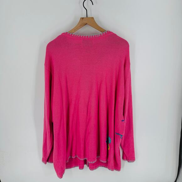 Quacker Factory 3X Pink Beach Scene Embroidered Cardigan Coastal Nautical - Picture 2 of 11